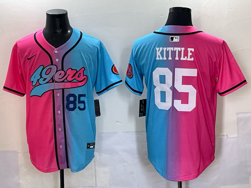 Men 2025 San Francisco 49ers 85 Kittle Pink Blue pink Nike Limited NFL Jersey 0011